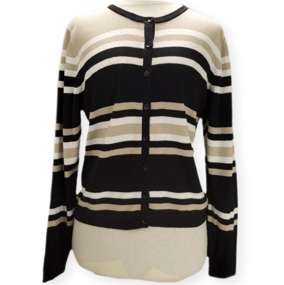 Christopher & Banks Cardigan Sweater Womens S Striped Long Sleeve Button Front